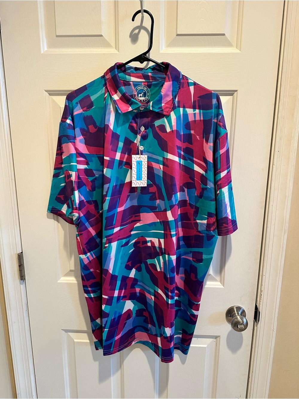 NWT Proud 90 Golf is Fun Men’s Abstract Performance Polo 2XL Stretch